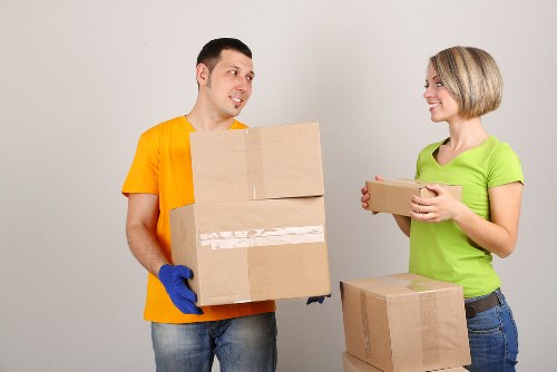 Student furniture and boxes prepared for temporary storage